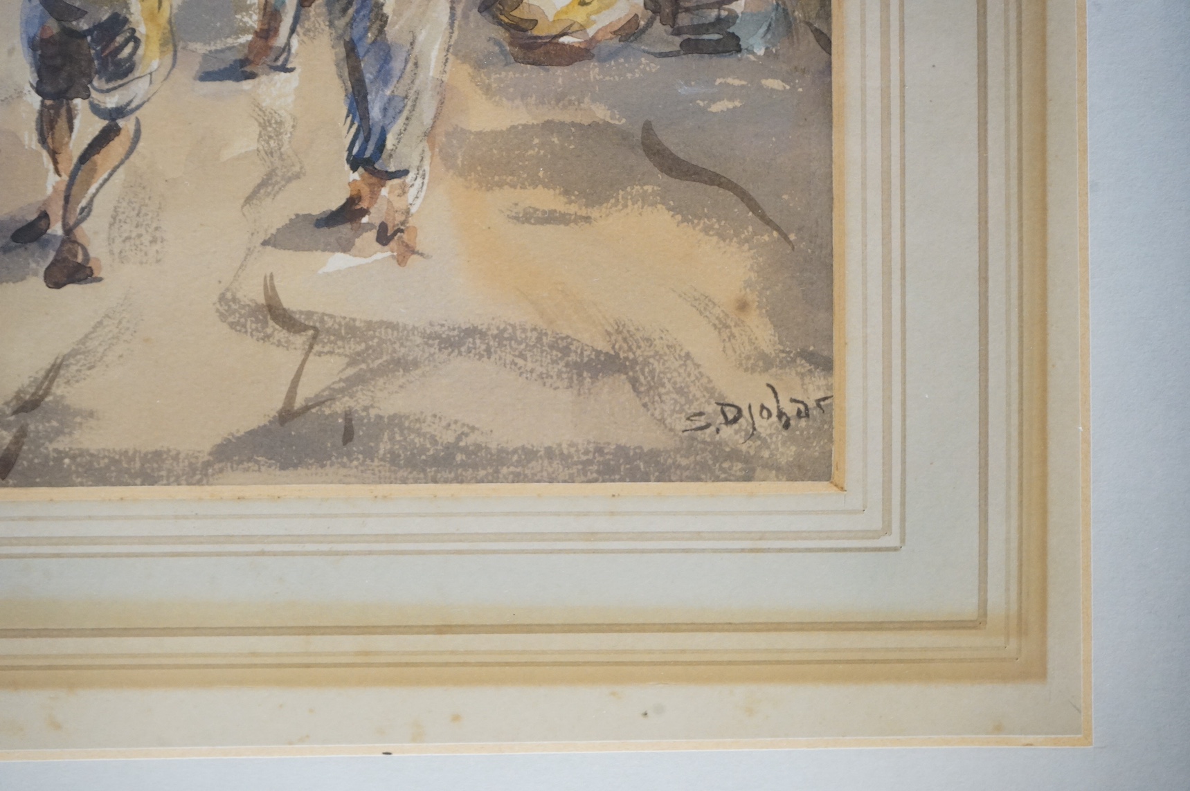 Two mixed medias, Eastern street scene and Figural study, largest 26 x 23cm. Condition - fair